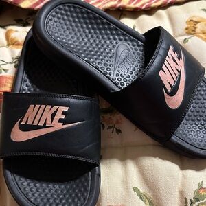 Nike Black Slides with Pink Logo